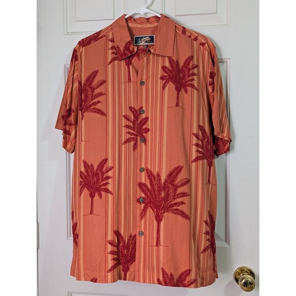 La Cabana Hawaiian Shirt Mens Small Orange S/S Button Up Palm Trees Retro - Picture 1 of 7